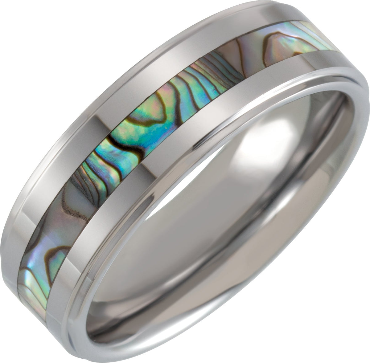 Tungsten Mother of Pearl Inlay Comfort-Fit Stepped-Edge Band