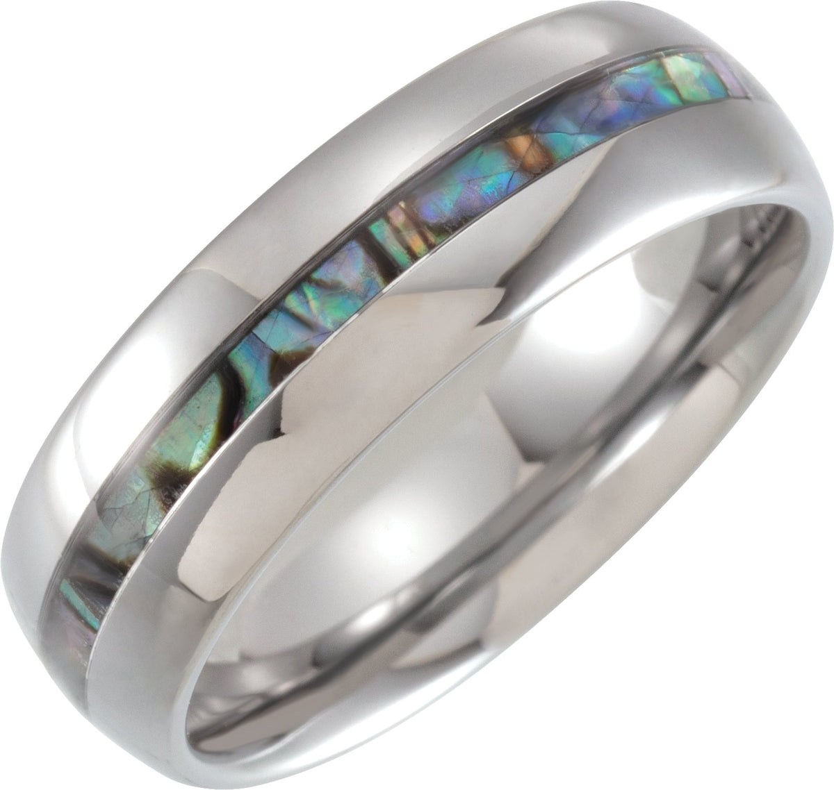 Tungsten Pearl Shell Inlay Comfort-Fit Half Round Band