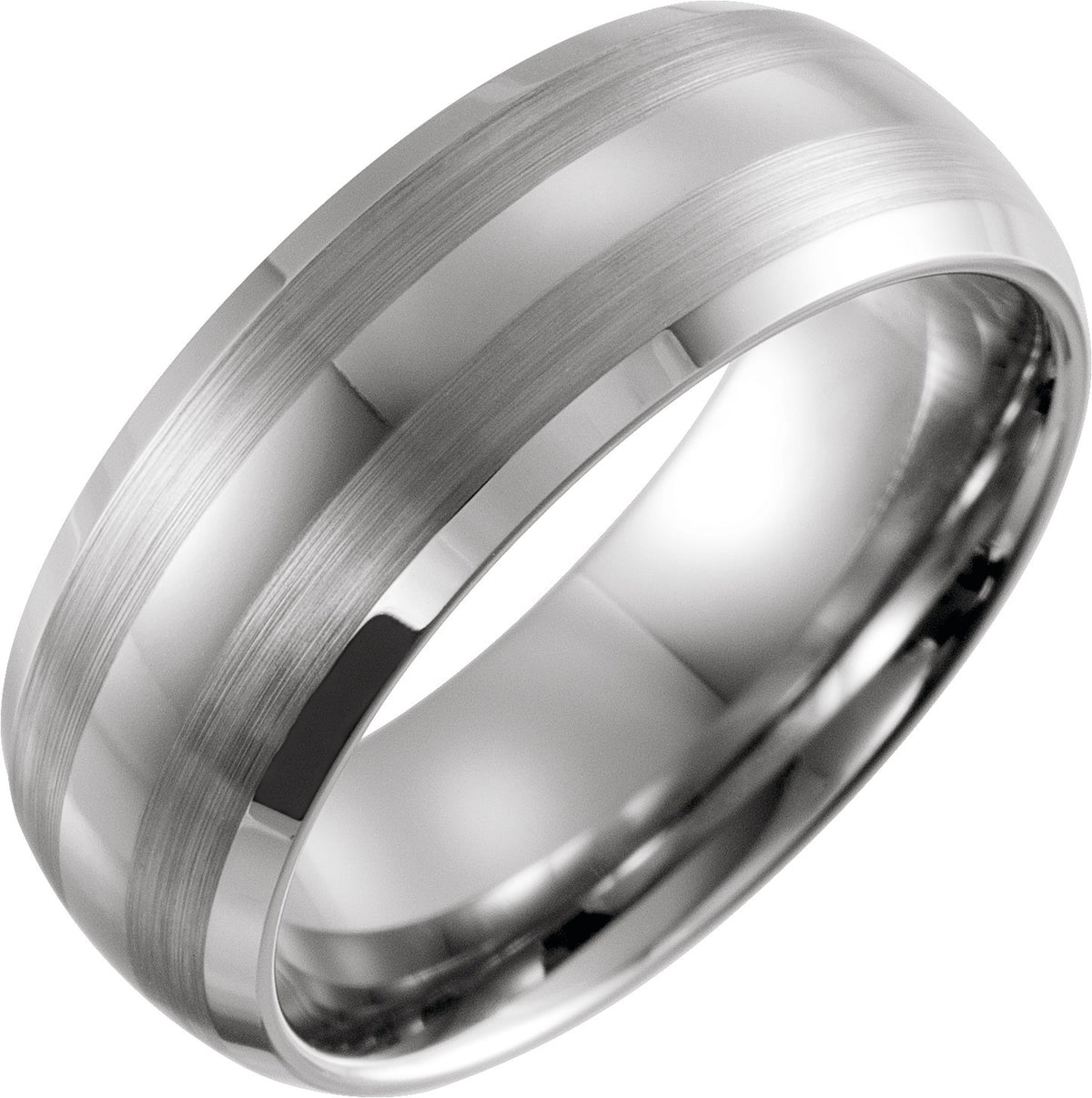 Tungsten Beveled-Edge Inlay Comfort-Fit Band with Satin Finish