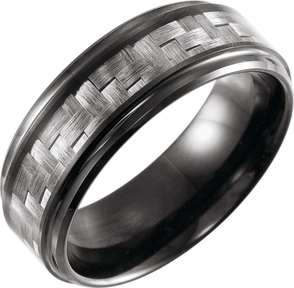 Black PVD Tungsten Stepped-Edge Carbon Fiber Inlay Comfort-Fit Band