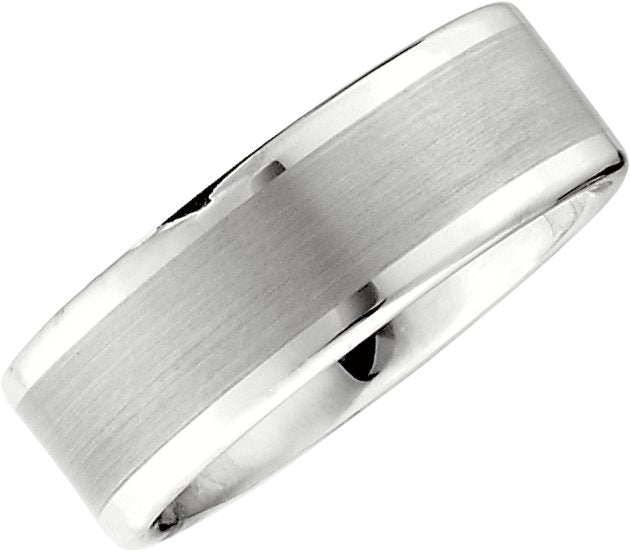 White Tungsten Inlay Comfort-Fit Flat Band