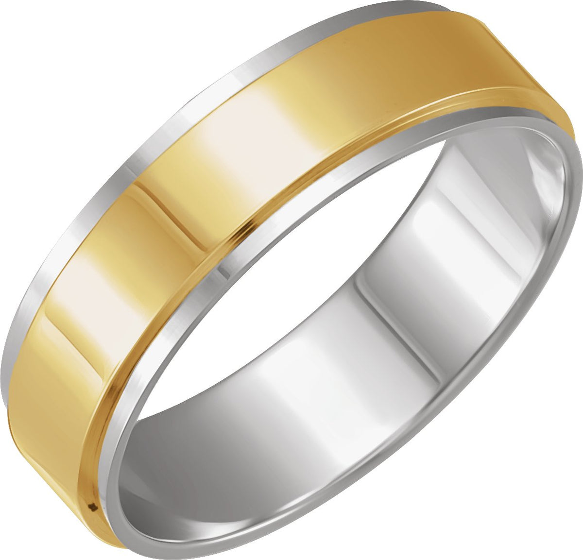 14K Two-Tone Gold Stepped-Edge Inlay Flat Band