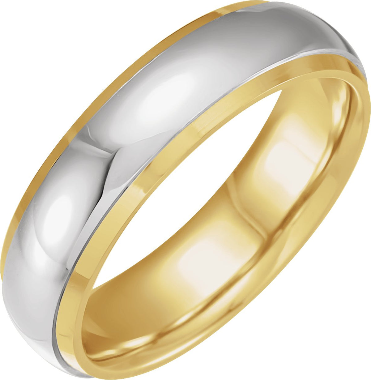 14K Two-Tone Gold Diamond-Edge Inlay Half Round Band