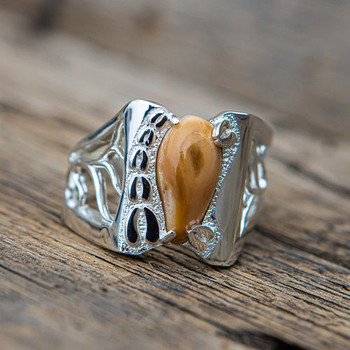 Imperial Racks & Tracks elk ivory ring in sterling silver — custom bull elk ring by Volakai