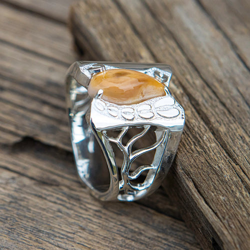 Imperial Racks & Tracks elk ivory ring in platinum — custom bull elk keepsake by Volakai