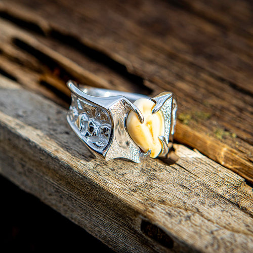 Nugget elk ivory ring in platinum — custom elk tooth keepsake by Volakai