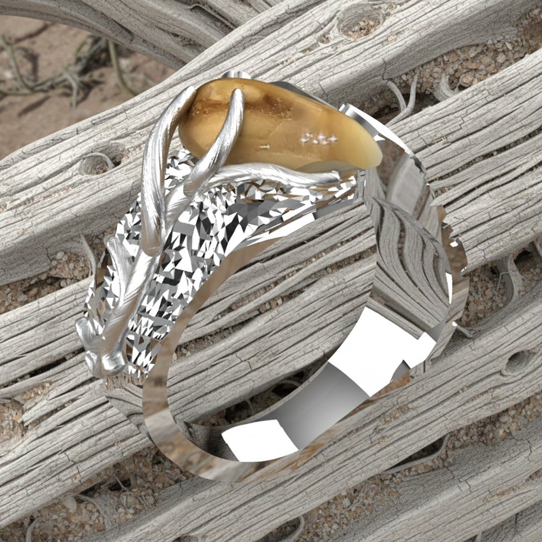 Royal Rack & Track elk ivory ring in sterling silver — custom bull elk ring by Volakai