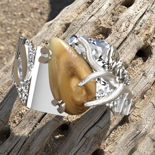 Royal Rack & Track elk ivory ring in platinum — custom bull elk keepsake by Volakai
