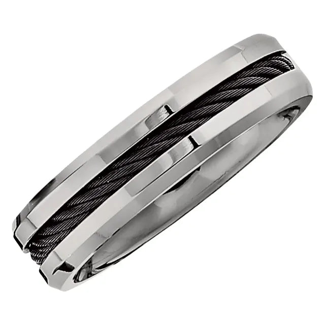Titanium 6 mm Beveled-Edge Black Cable Inlay Band