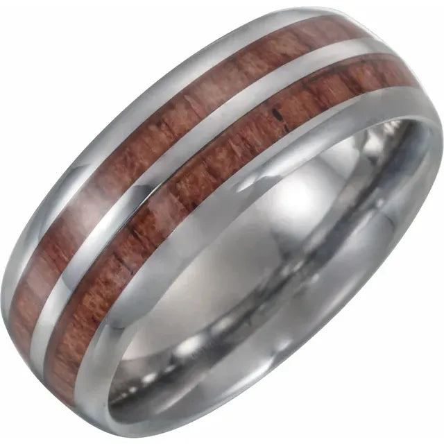 Tungsten 8 mm Rose Wood Inlay Comfort-Fit Band