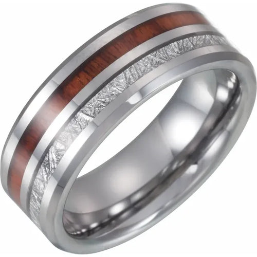 Tungsten 8 mm Imitation Meteorite & Acacia Wood Inlay Comfort-Fit Band