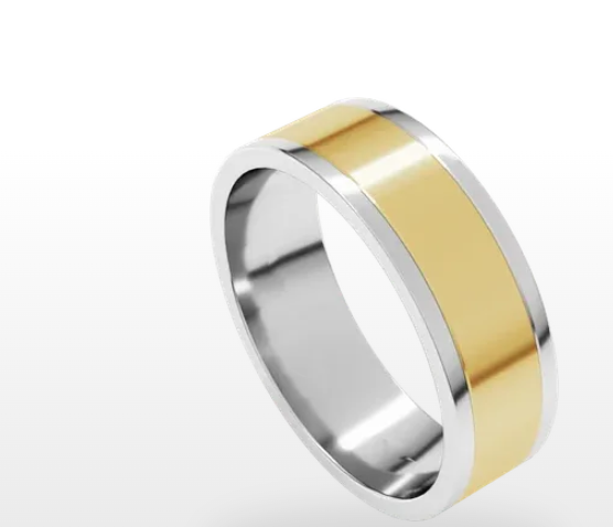 14K Two-Tone Gold Stepped-Edge Flat Band