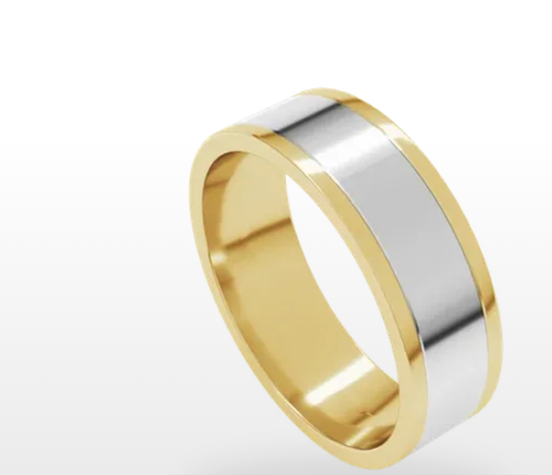 14K Two-Tone Gold Stepped-Edge Flat Band
