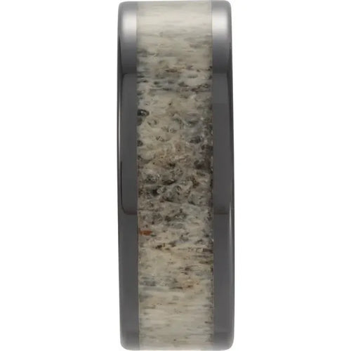Black Ceramic Antler Wood Inlay Comfort-Fit Flat Band