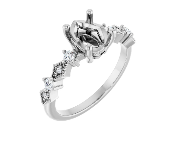 Oval 1/8 CTW Natural Diamond Semi-Set Engagement Ring