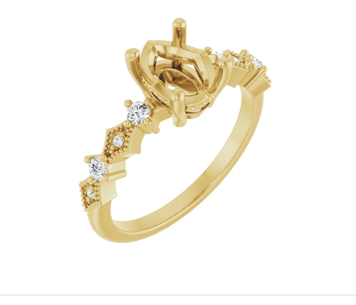 Oval 1/8 CTW Natural Diamond Semi-Set Engagement Ring